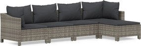vidaXL 5 részes szürke polyrattan kerti ülőgarnitúra párnákkal