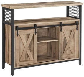 Komód elhúzható ajtókkal és nyitott polcokkal, homokbarna 100x33x80cm