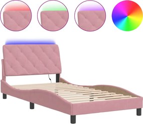 vidaXL rózsaszín bársony ágykeret LED-ekkel matrac nélkül 100 x 200 cm
