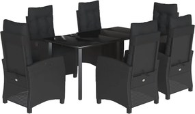 vidaXL 7 részes fekete polyrattan kerti étkezőgarnitúra párnával