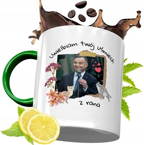 Zöld Bögre Andrzej Duda Elnök Ajándék Nyomtatott Fotóval