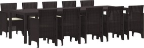 vidaXL Kert étkező szett párnával 11 pcs Barna és Krém Rattan