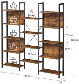 Könyvtár TAYLOR 14 polc 166x158 cm, rusztikus barna