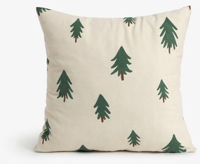 Goldea flanel párnahuzat - fenyőfák natúr alapon 40 x 40 cm