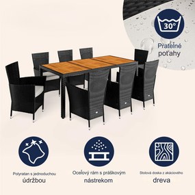 Deuba Berlin 1+8 kerti rattan bútor szett - fa/fekete