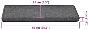 30 db sötétszürke lépcsőszőnyeg, téglalap alakú széllel, 65 x 21 x 4 cm