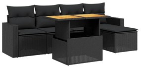 6 részes fekete polyrattan kerti ülőgarnitúra párnákkal