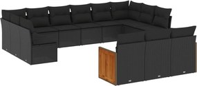 vidaXL 13 részes fekete polyrattan kerti ülőgarnitúra párnákkal