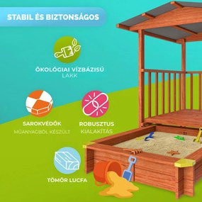 SUNNY verandás homokozó, 130x130x143cm, barna/zöld Jurhan