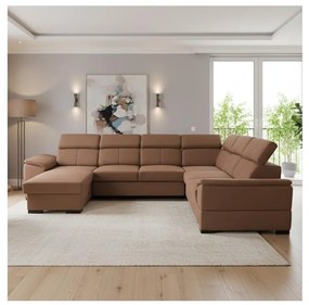 Ággyá alakítható ülőgarnitúra GRANADA, univerzális U-alakú sarokkal és tárolóhellyel, barna