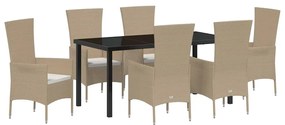 vidaXL Kert étkező szett párnával 7 pcs Bézs polirattan