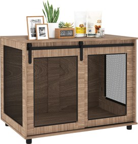 PawHut Kutyafekhely Bútor 2 Zárható Tolóajtóval, Fém Emelt Kutyatároló Otthon, Nagy Kutyák Számára 30 kg-ig, Oldal Asztal Kutyaketrec 98 x 60 x 78 cm,