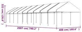 Fehér polietilén pavilon tetővel 20,07 x 4,08 x 3,22 m