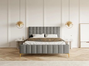 Franciaágy 180 cm Sheldona 180 (ágyráccsal) (tárolóhellyel) (szürke + arany). 1099761