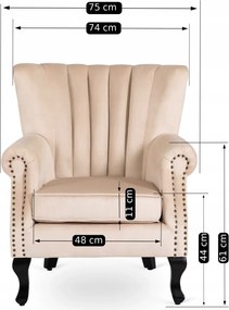 Fotel bézs bársony kárpittal – MALLO