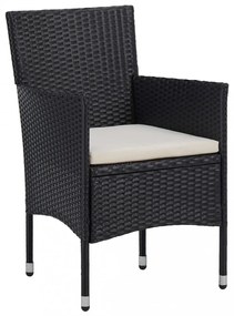 vidaXL 3 részes fekete polyrattan kerti étkezőgarnitúra