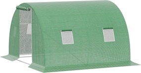 Outsunny Polytunnel Könnyen Beléphető Üvegház 3 x 3 m Zöldház 4 Ablakkal Növényi Fagyvédelem Acélcső Sötét Zöld | Aosom