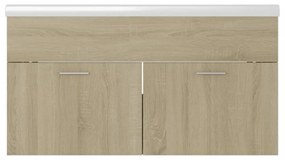 tölgyszínű szerelt fa mosdószekrény beépített mosdókagylóval