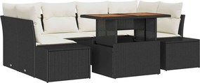 vidaXL Kert étkező szett párnával 7 pcs Fekete és Krém