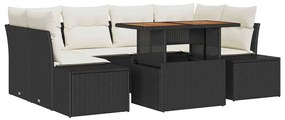 vidaXL Kert étkező szett párnával 7 pcs Fekete és Krém