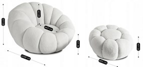 Designer Fotel Lábtartóval Krém Bouclé Szövettel. PETTIT