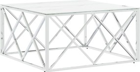 vidaXL ezüstszínű üveg és rozsdamentes acél dohányzóasztal 80x80x40 cm