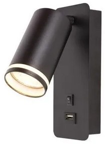 Fali spotlámpa USB töltővel 1xGU10/35W/230V fekete
