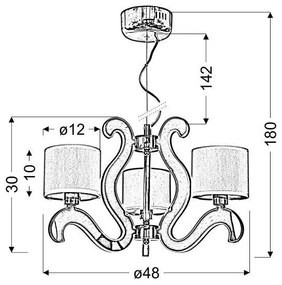 LED Csillár zsinóron AMBROSIA 3xE14/40W/230V + LED/18,4W réz