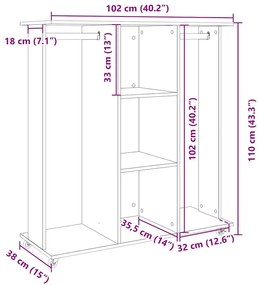 szürke sonoma szerelt fa ruhásszekrény kerékkel 102x38x110 cm