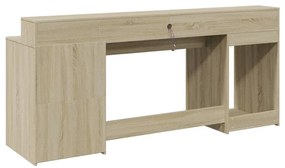 sonoma tölgy színű szerelt fa íróasztal LED-ekkel 200x55x91 cm