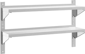 vidaXL 2 szintes ezüst rozsdamentes acél fali polc 100 x 23,5 x 60 cm