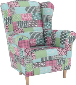 Füles fotel, szövet patchwork, CHARLOT