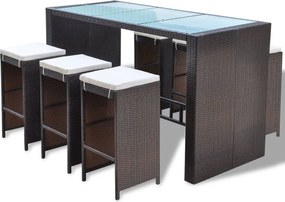 vidaXL 7 darabos barna polyrattan kerti bárszett párnákkal