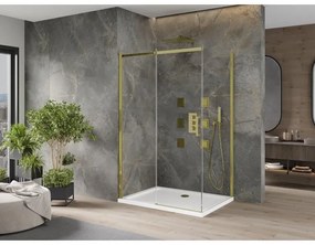 Mexen Omega eltolható zuhanykabin 120 x 100 cm, 8 mm-es üveg, arany profil-átlátszó üveg + vékony zuhanytálca 5 cm, 825-120-100-50-00-4010