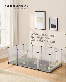 SONGMICS moduláris kisállat-kifutó aljjal, kivehető Oxford szövet szőnyeggel, 143 × 73 × 46 cm, fehér