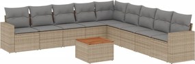 vidaXL 10 részes bézs polyrattan kerti ülőgarnitúra párnával