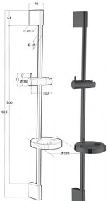 SOTBE LARK fekete 60 állítható zuhanyrúd szappantartóval
