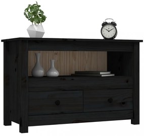 fekete tömör fenyőfa TV-szekrény 79 x 35 x 52 cm