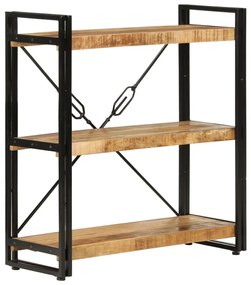 3 szintes tömör mangófa és vas könyvespolc 77x30x80 cm