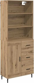 vidaXL Magasfiú Artisan tölgy 69,5 x 34 x 180 cm Műanyag Fa és Üveg