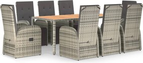 vidaXL 9 részes szürke polyrattan kerti étkezőgarnitúra párnával