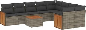 vidaXL 10 részes szürke polyrattan kerti ülőgarnitúra párnákkal