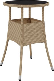 vidaXL bézs polyrattan és edzett üveg kerti asztal Ø60 x 75 cm