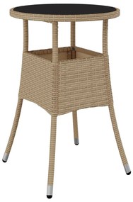 vidaXL bézs polyrattan és edzett üveg kerti asztal Ø60 x 75 cm