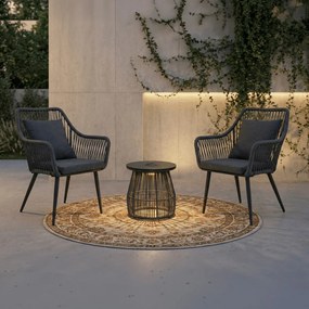 Kerti bútor szett 1+2, szolár világítással, fém, szürke, AZS-L1314 GREY