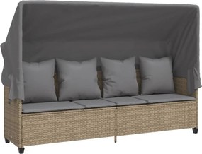 vidaXL bézs polyrattan napozóágy tetővel és párnával