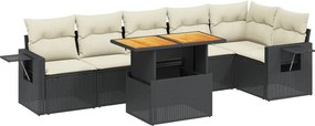 vidaXL 7 részes fekete polyrattan kerti ülőgarnitúra párnával