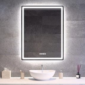 Tükör LED világítással 70x90cm | Páramentesítő funkció | Beépített óra | Fényerő és színhőmérséklet szabályozás | Welland Type-2V