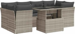 vidaXL 7 részes világosszürke polyrattan kerti ülőgarnitúra párnákkal