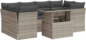 vidaXL 7 részes világosszürke polyrattan kerti ülőgarnitúra párnákkal